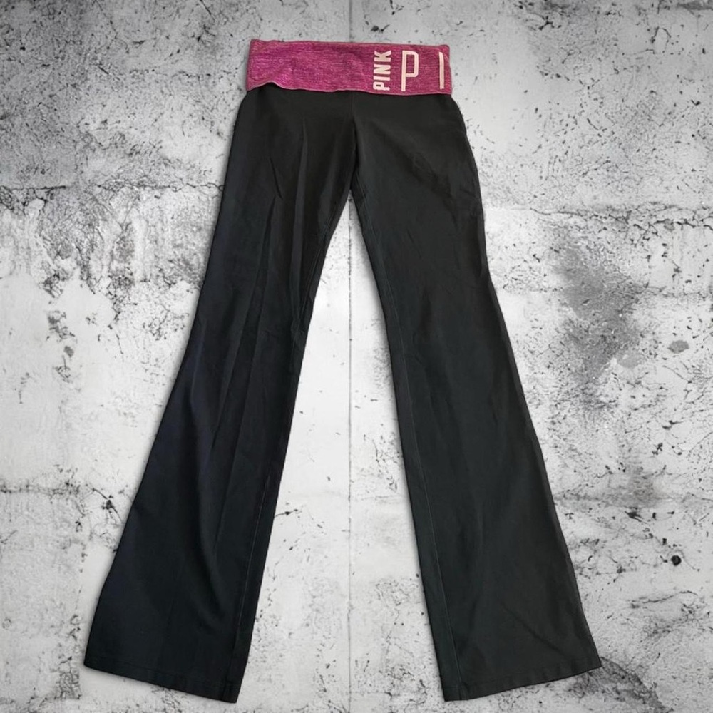 Y2K PINK Victoria's Secret Black Yoga Pants with Pink Marled Waistband